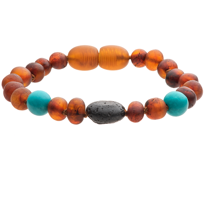Kids | Turquoise + Raw Cognac Aromatherapy Pendant Bracelet - R.B. Amber Jewelry