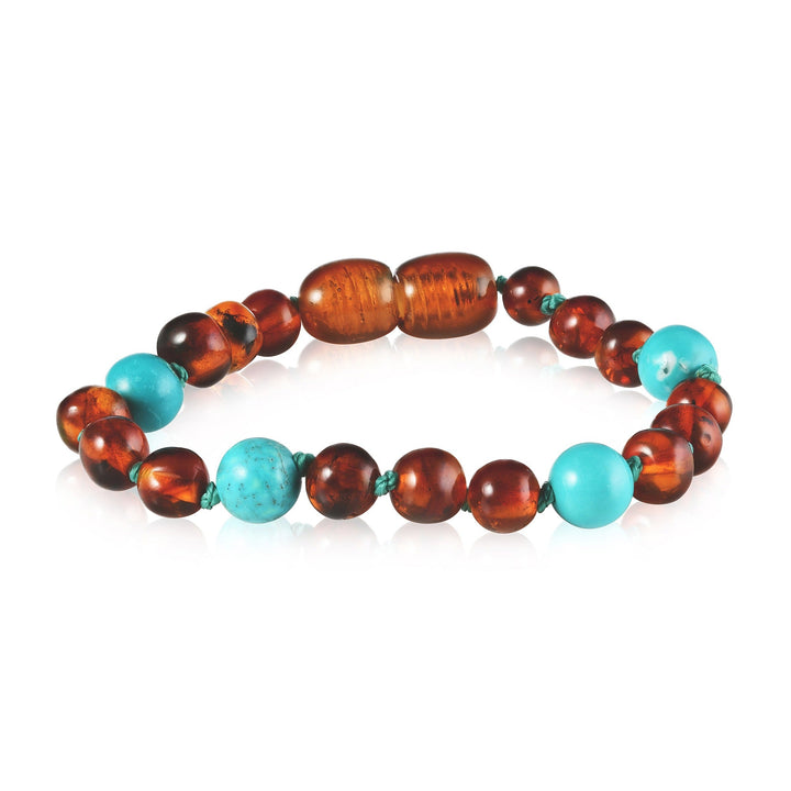 Kids | Turquoise + Cognac Amber Bracelet - R.B. Amber Jewelry