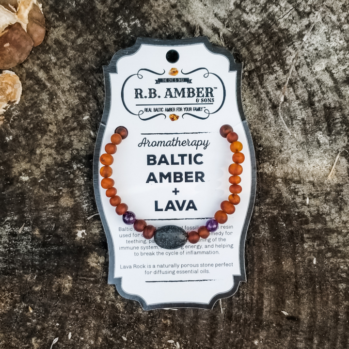 Adult Aromatherapy Bracelets | RETIRED Lava + Baltic Amber - R.B. Amber Jewelry