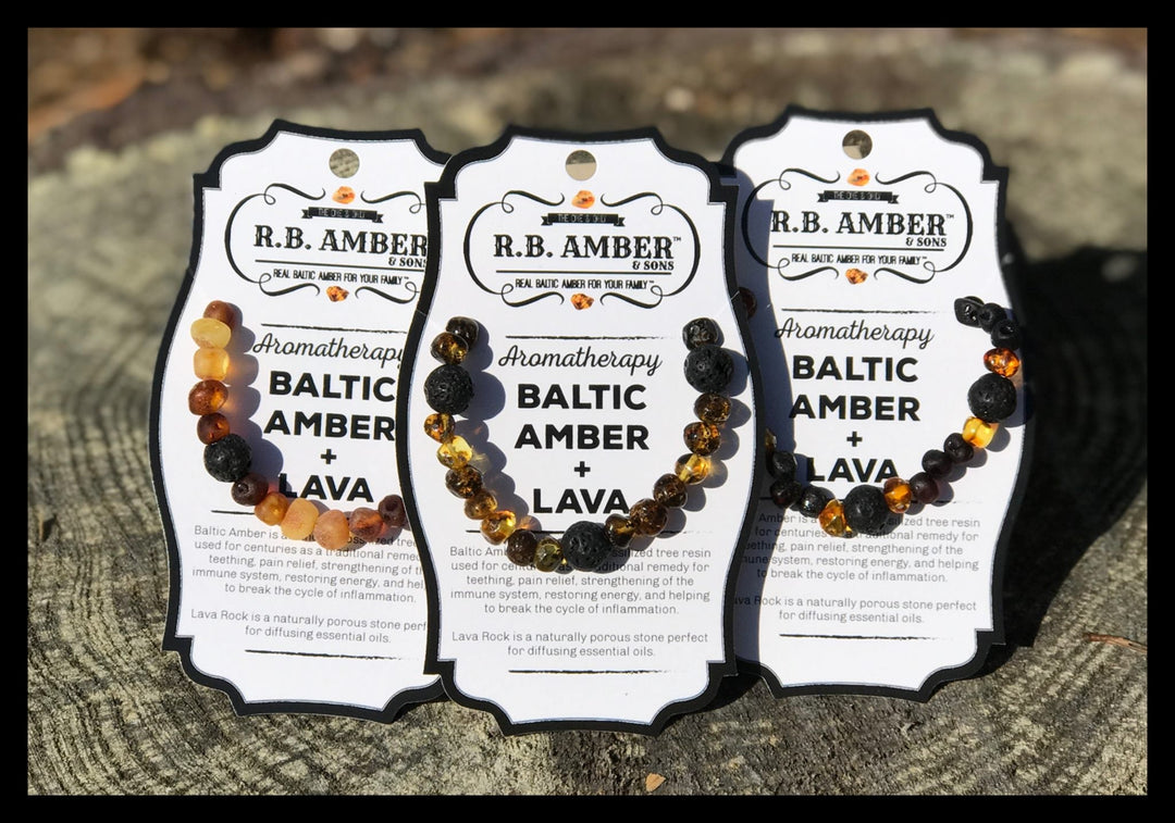 Adult Aromatherapy Bracelets | RETIRED Lava + Baltic Amber - R.B. Amber Jewelry