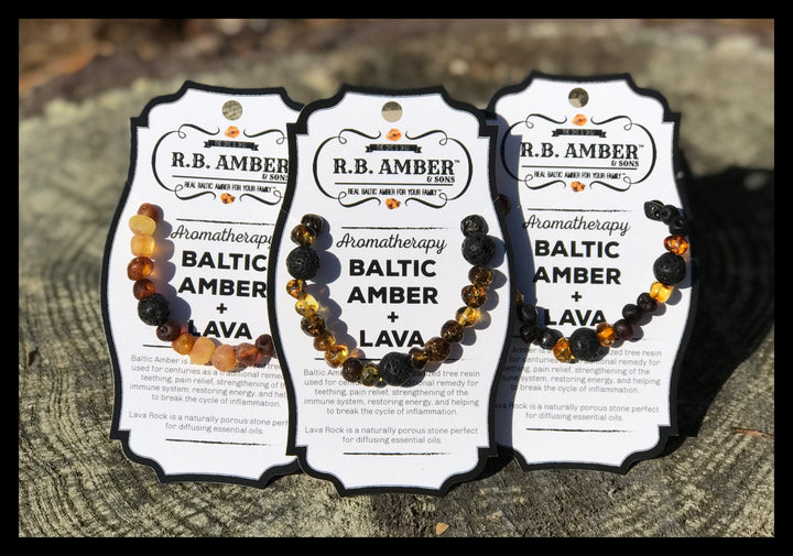 Adult Aromatherapy Bracelets | RETIRED Lava + Baltic Amber - R.B. Amber Jewelry