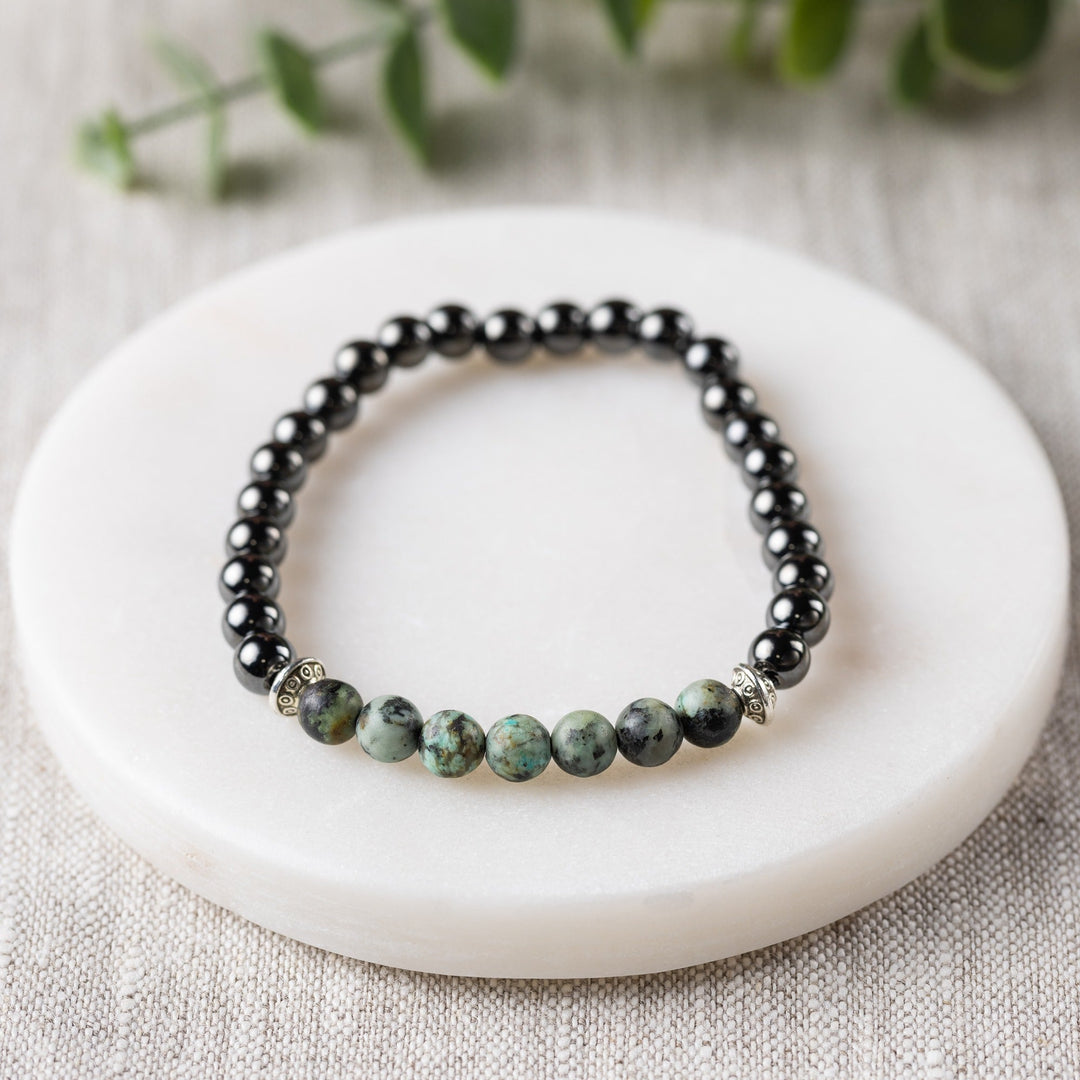 Adults | African Turquoise + High Power Magnetic Hematite Bracelet - R.B. Amber Jewelry