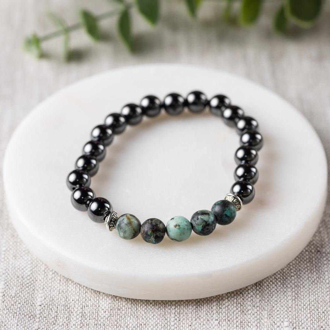 Adults | African Turquoise + High Power Magnetic Hematite Bracelet - R.B. Amber Jewelry