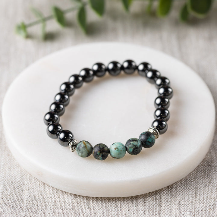 Adults | African Turquoise + High Power Magnetic Hematite Bracelet - R.B. Amber Jewelry