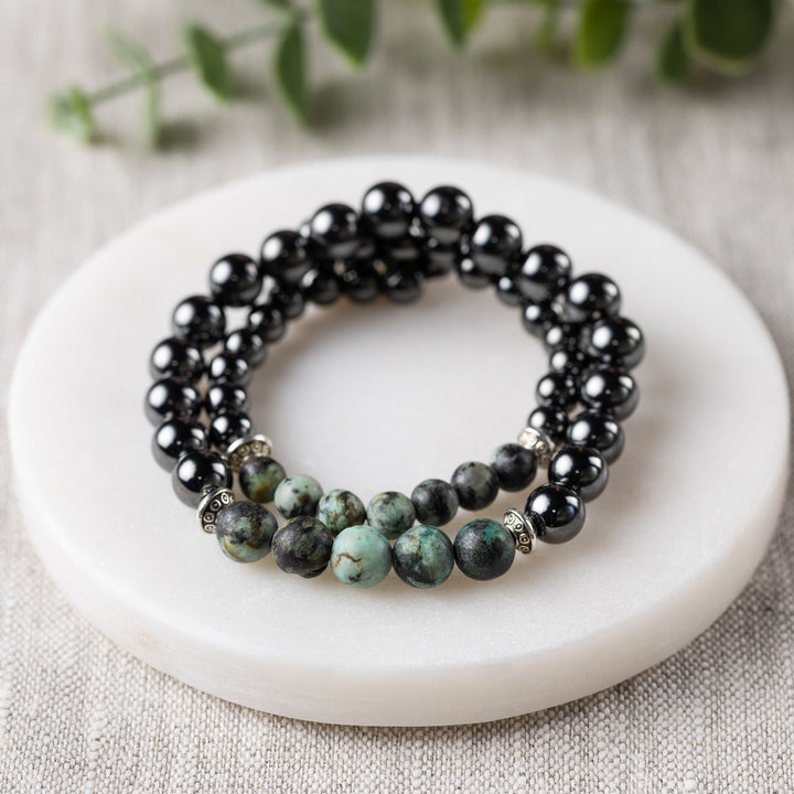 Adults | African Turquoise + High Power Magnetic Hematite Bracelet - R.B. Amber Jewelry
