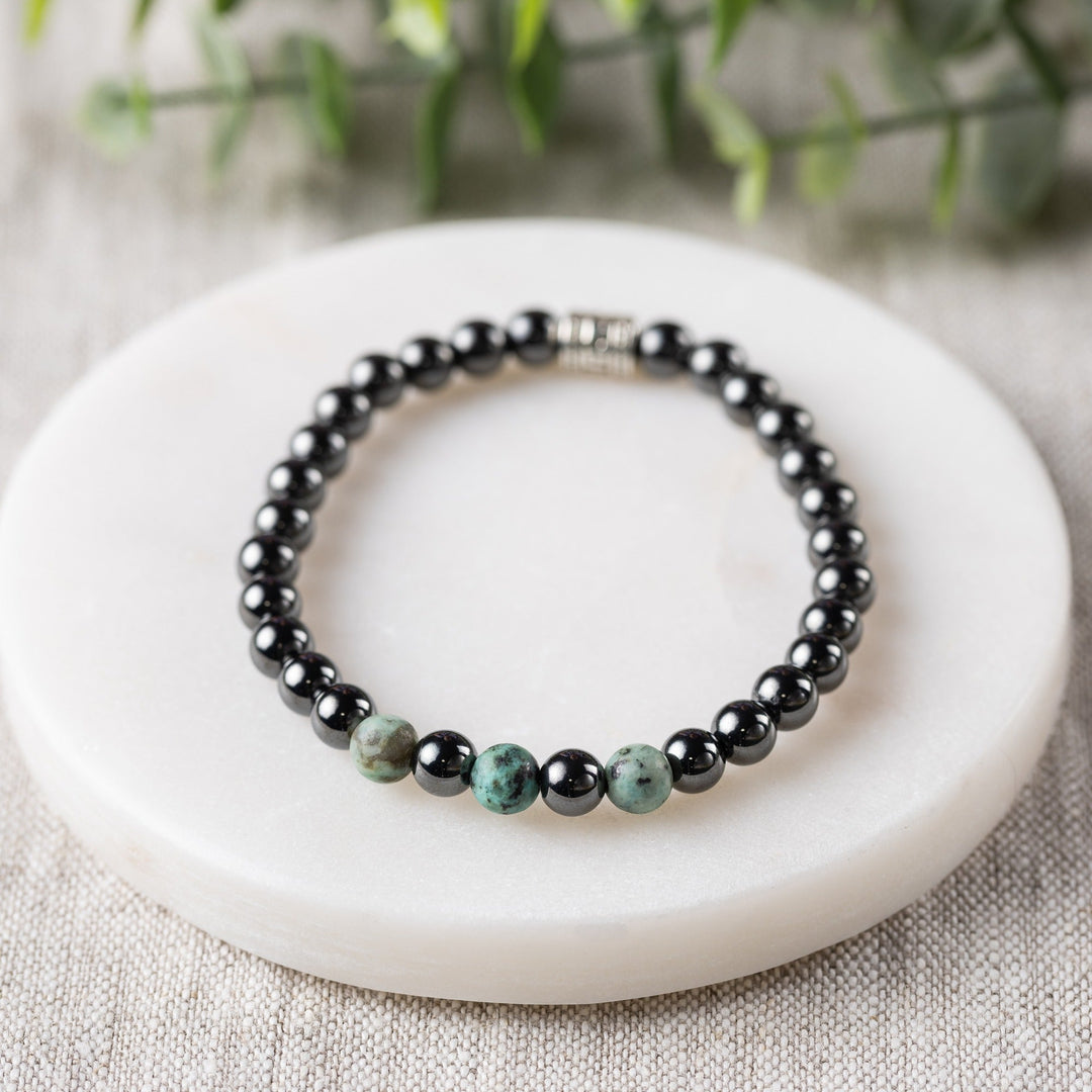 Adults | African Turquoise + High Power Magnetic Hematite Bracelet - R.B. Amber Jewelry