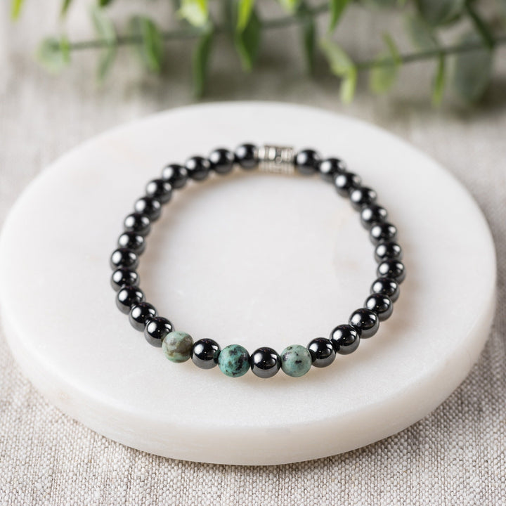 Adults | African Turquoise + High Power Magnetic Hematite Bracelet - R.B. Amber Jewelry