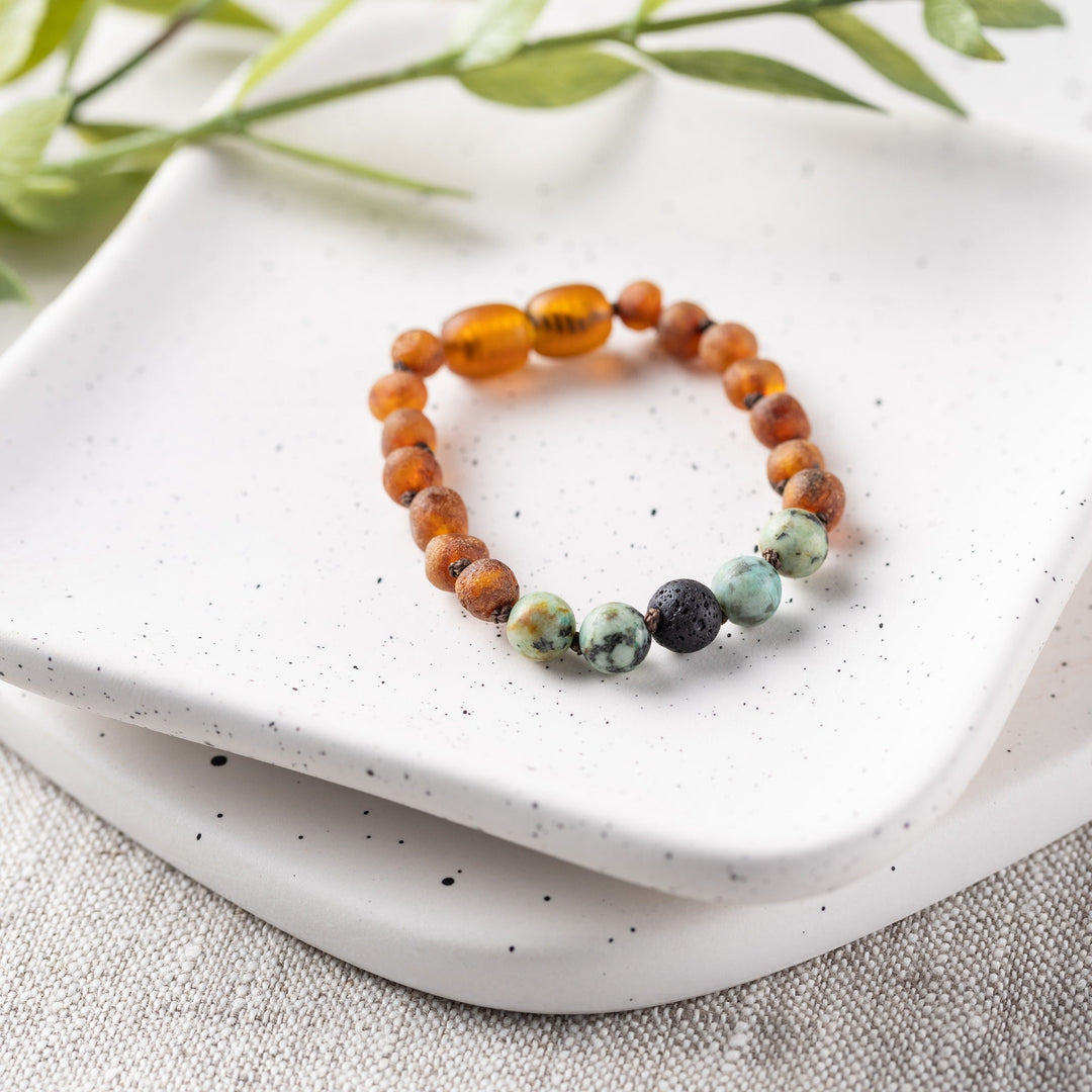 Kids | African Turquoise + Raw Cognac Aromatherapy Bracelet - R.B. Amber Jewelry