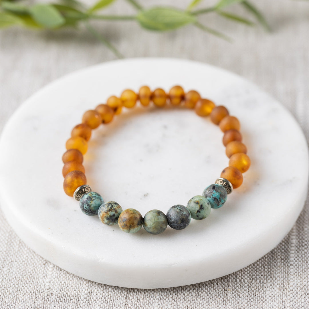 Adults | African Turquoise + Raw Cognac Amber Bracelet - R.B. Amber Jewelry
