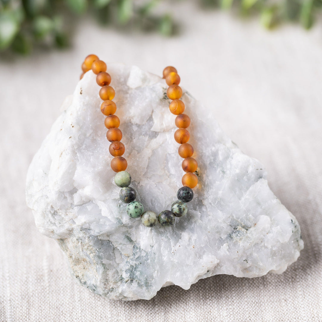Adults | African Turquoise + Raw Cognac Amber Necklace - R.B. Amber Jewelry