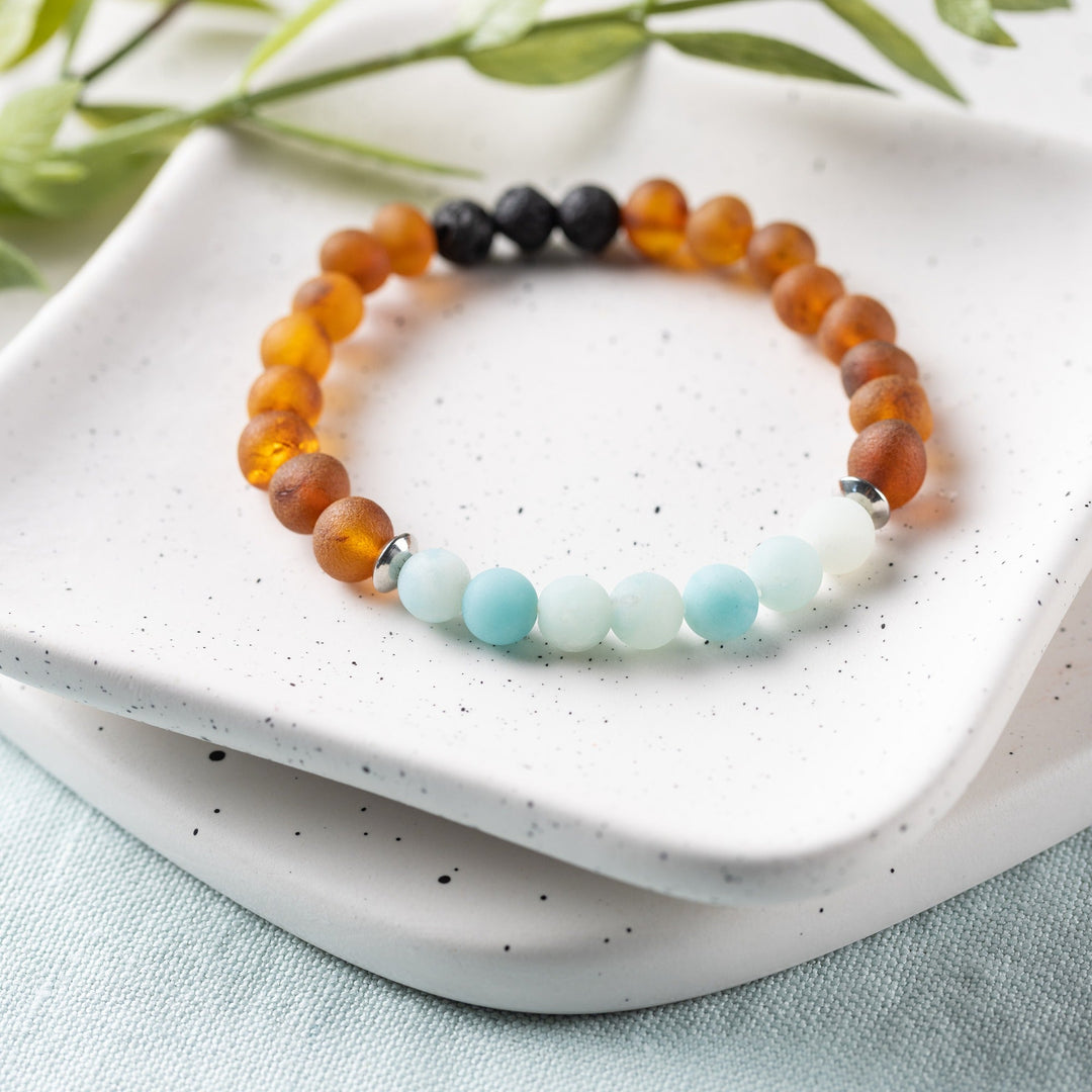 Adults | Amazonite + Raw Cognac Aromatherapy Bracelet - R.B. Amber Jewelry