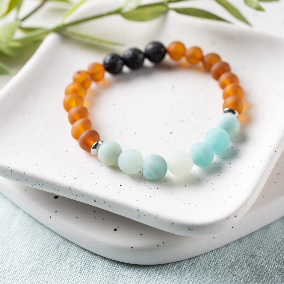 Adults | Amazonite + Raw Cognac Aromatherapy Bracelet - R.B. Amber Jewelry