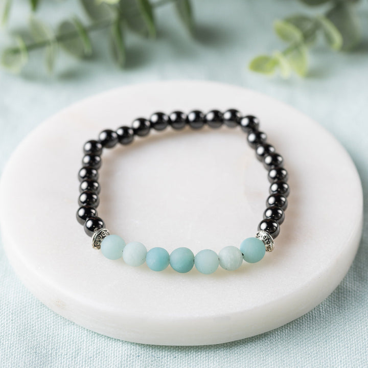 Adults | Amazonite + High Power Magnetic Hematite Bracelet - R.B. Amber Jewelry