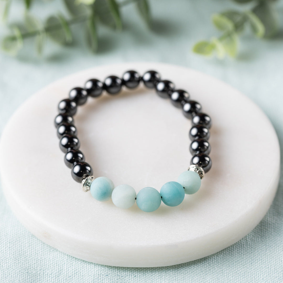 Adults | Amazonite + High Power Magnetic Hematite Bracelet - R.B. Amber Jewelry