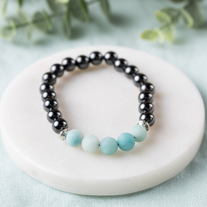 Adults | Amazonite + High Power Magnetic Hematite Bracelet - R.B. Amber Jewelry