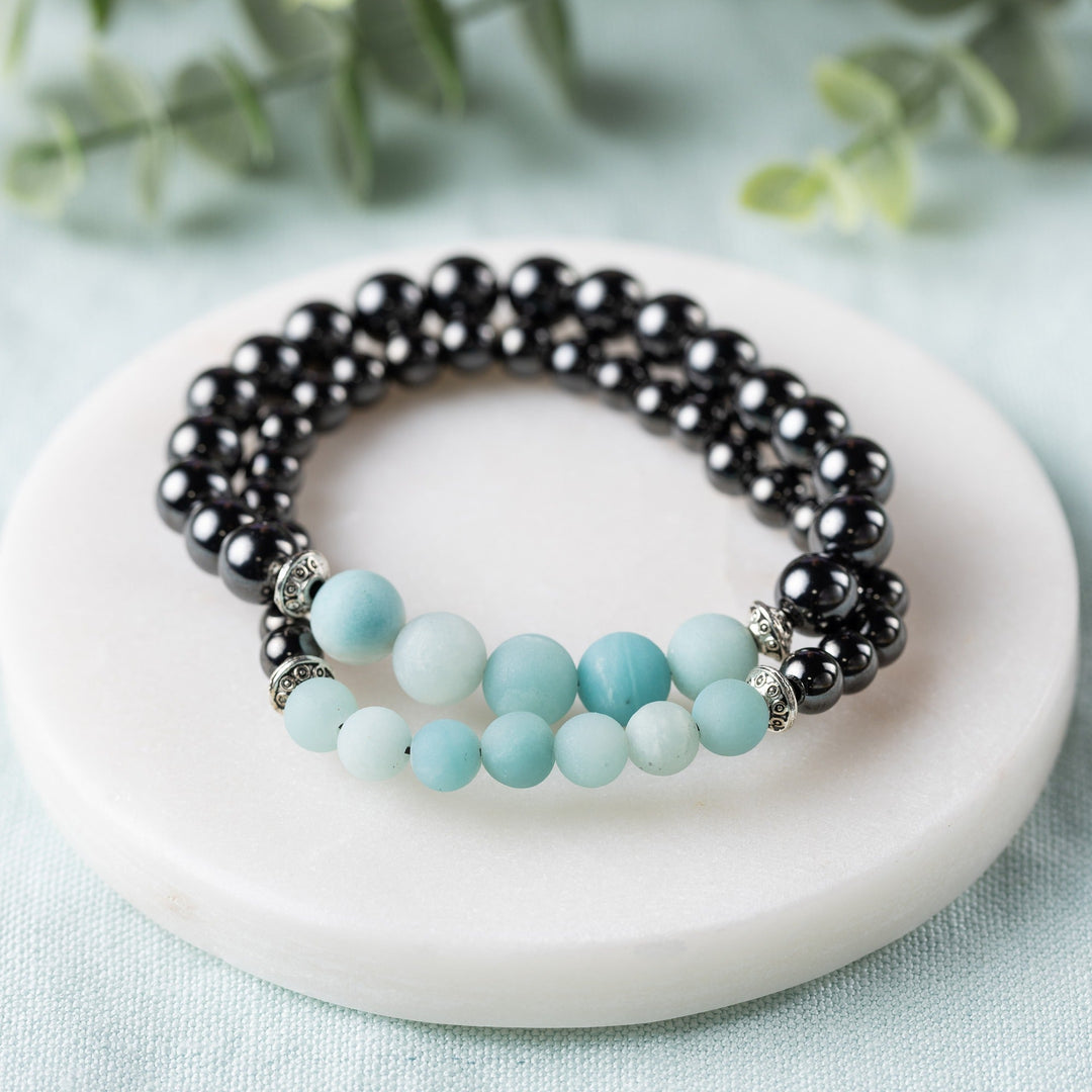 Adults | Amazonite + High Power Magnetic Hematite Bracelet - R.B. Amber Jewelry