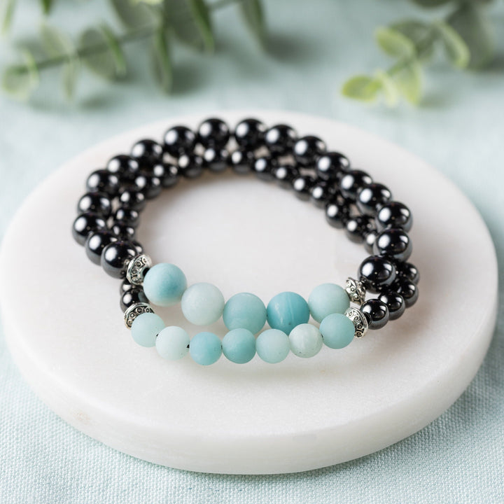 Adults | Amazonite + High Power Magnetic Hematite Bracelet - R.B. Amber Jewelry