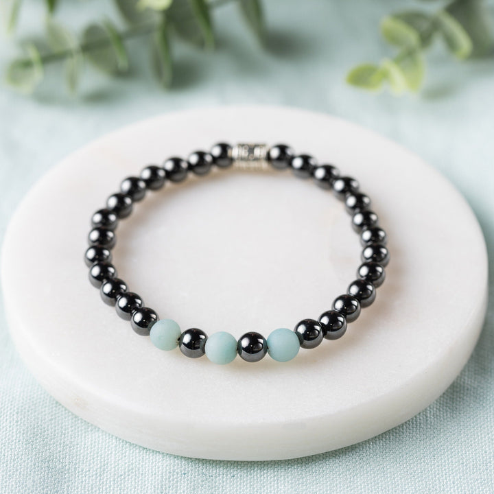 Adults | Amazonite + High Power Magnetic Hematite Bracelet - R.B. Amber Jewelry