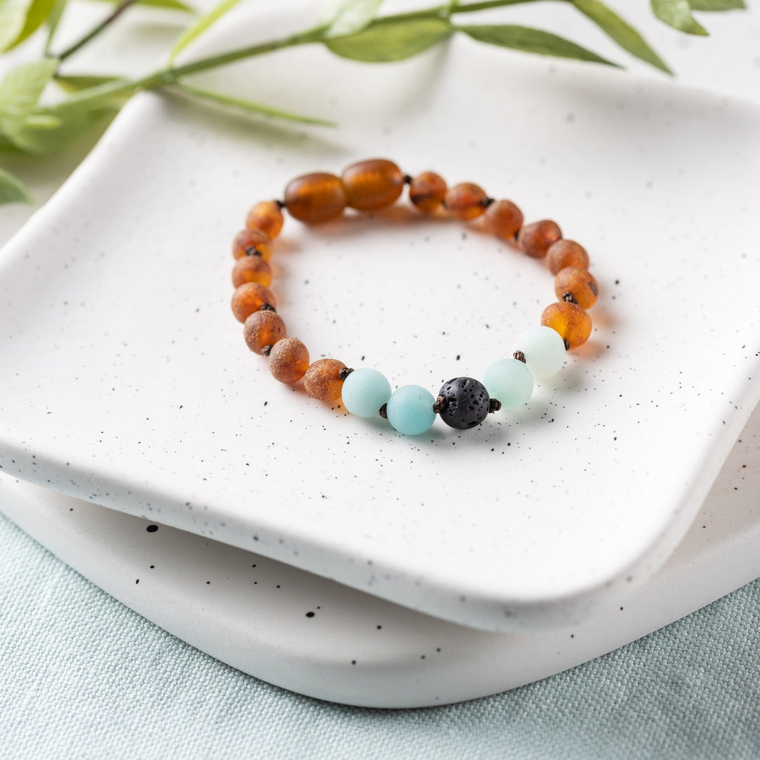 Kids | Amazonite + Raw Cognac Aromatherapy Bracelet - R.B. Amber Jewelry