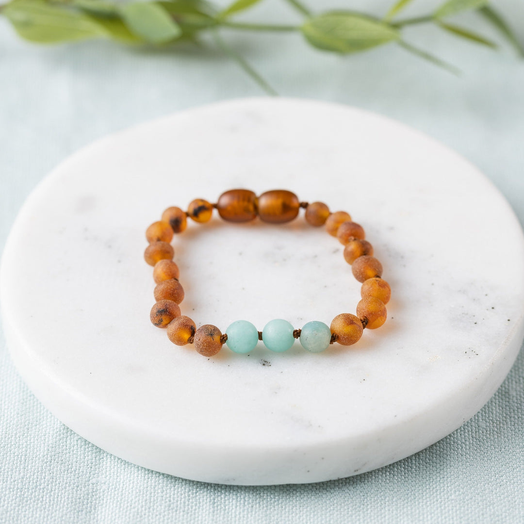 Kids | Amazonite + Raw Cognac Amber Bracelet - R.B. Amber Jewelry