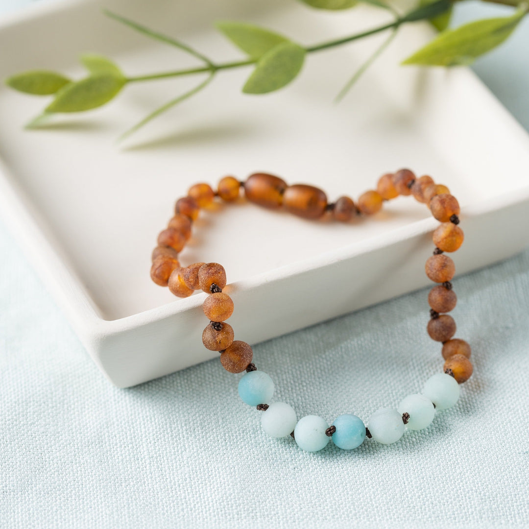 Adults | Amazonite + Raw Cognac Amber Anklet - R.B. Amber Jewelry