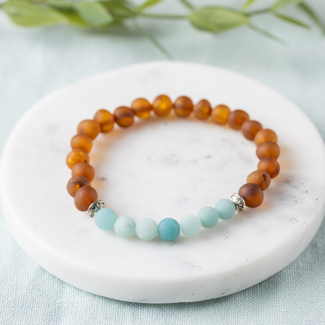 Adults | Amazonite + Raw Cognac Amber Bracelet - R.B. Amber Jewelry