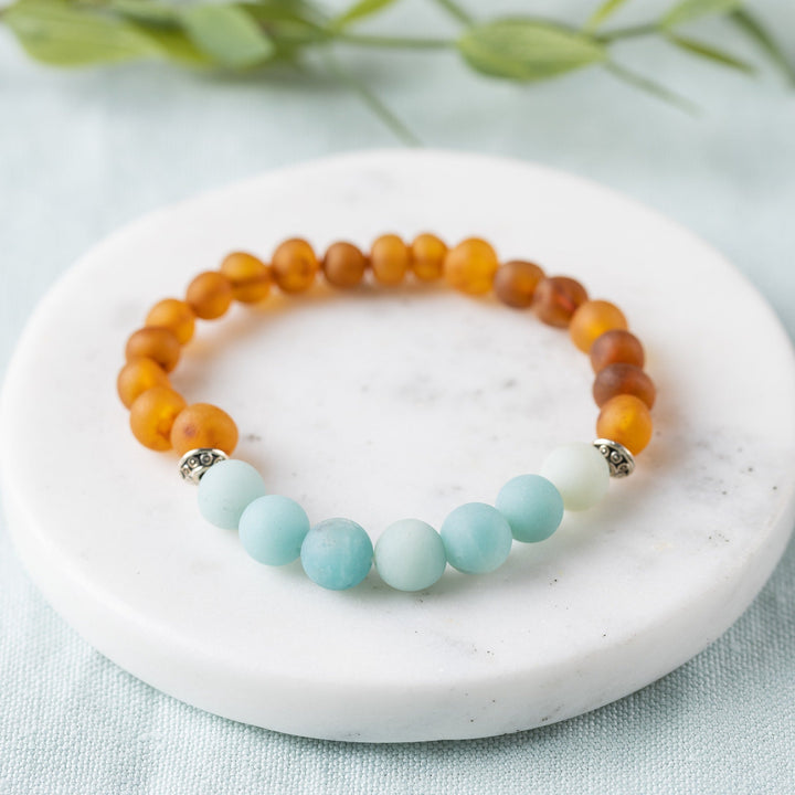 Adults | Amazonite + Raw Cognac Amber Bracelet - R.B. Amber Jewelry