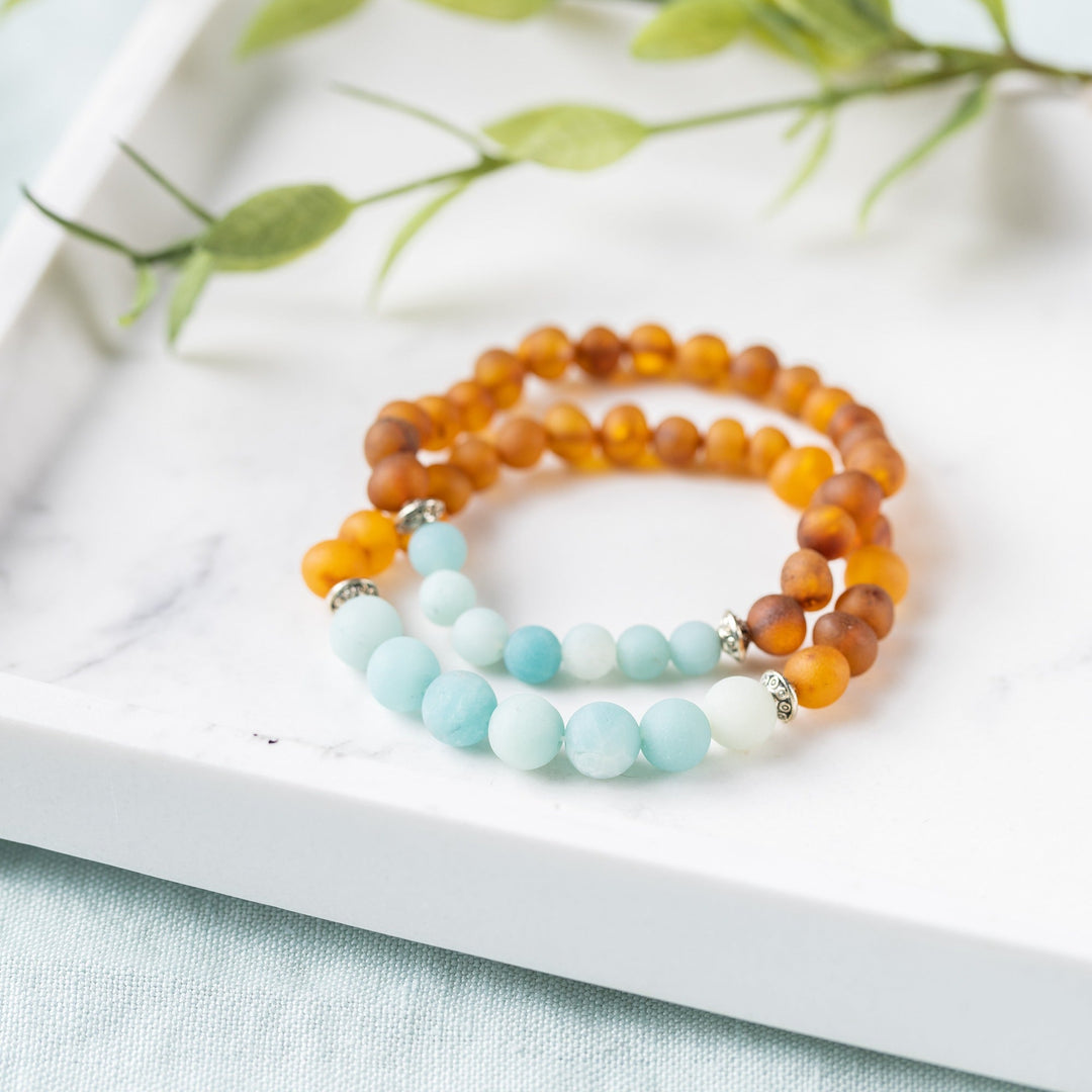 Adults | Amazonite + Raw Cognac Amber Bracelet - R.B. Amber Jewelry