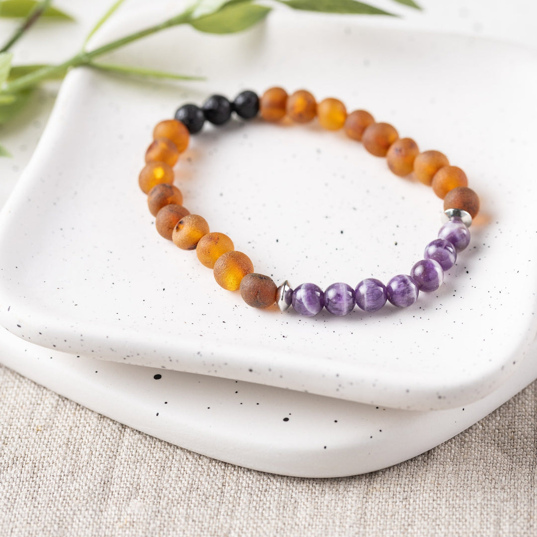 Adults | Amethyst + Raw Cognac Aromatherapy Bracelet - R.B. Amber Jewelry