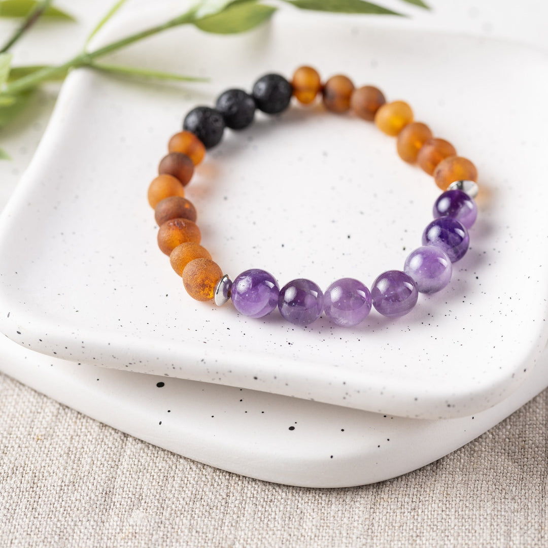 Adults | Amethyst + Raw Cognac Aromatherapy Bracelet - R.B. Amber Jewelry