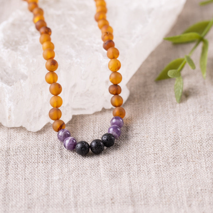 Adults | Amethyst + Raw Cognac Aromatherapy Necklace - R.B. Amber Jewelry