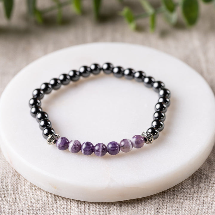 Adults | Amethyst + High Power Magnetic Hematite Bracelet - R.B. Amber Jewelry