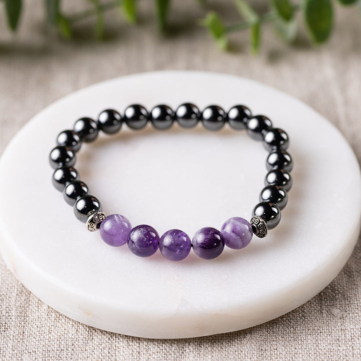 Adults | Amethyst + High Power Magnetic Hematite Bracelet - R.B. Amber Jewelry