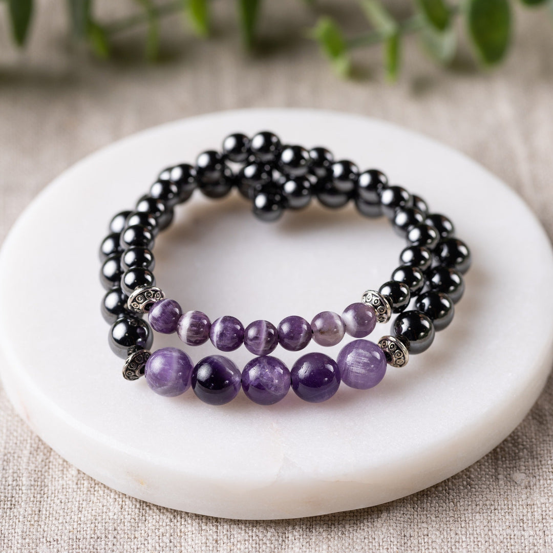 Adults | Amethyst + High Power Magnetic Hematite Bracelet - R.B. Amber Jewelry