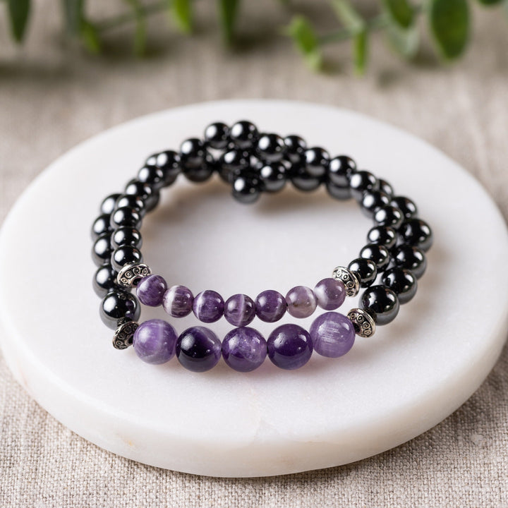 Adults | Amethyst + High Power Magnetic Hematite Bracelet - R.B. Amber Jewelry
