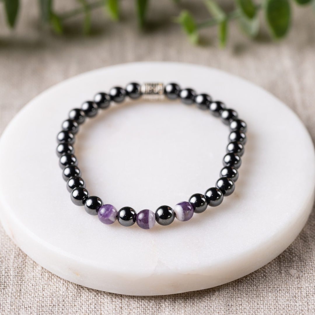 Adults | Amethyst + High Power Magnetic Hematite Bracelet - R.B. Amber Jewelry
