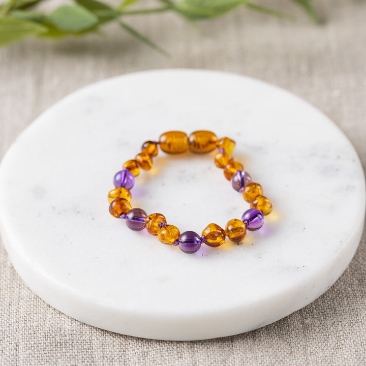 Kids | Amethyst + Cognac Amber Bracelet - R.B. Amber Jewelry