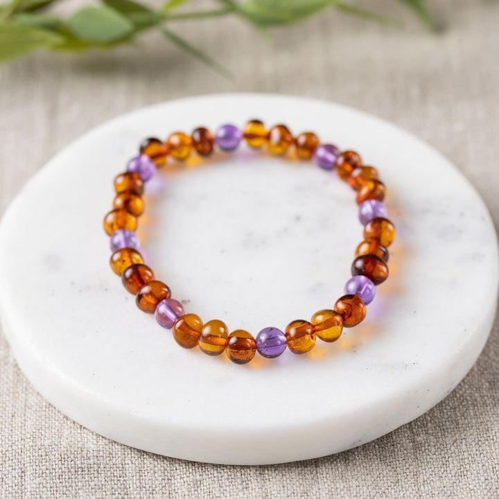 Adults | Amethyst + Cognac Amber Bracelet - R.B. Amber Jewelry