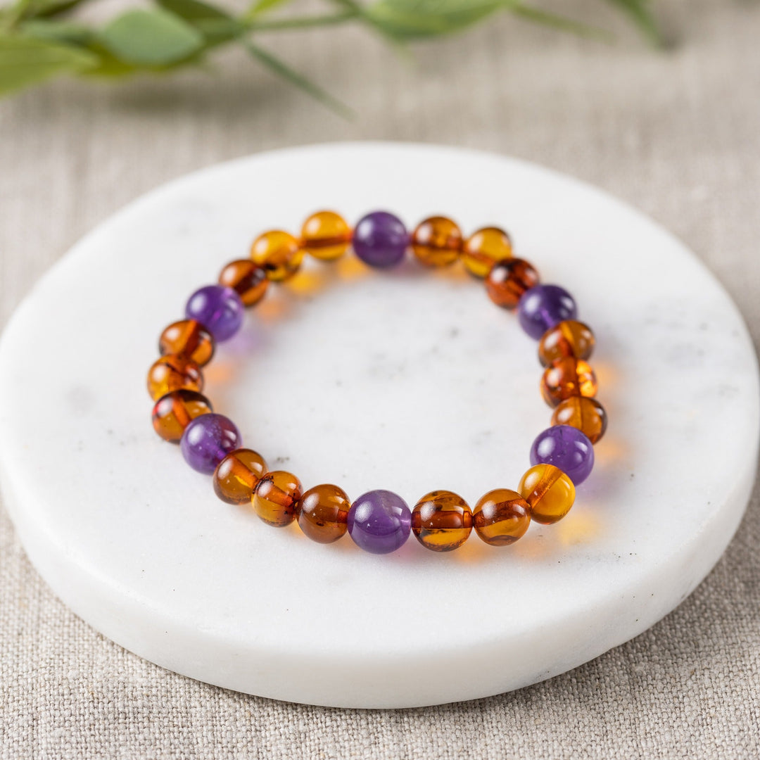Adults | Amethyst + Cognac Amber Bracelet - R.B. Amber Jewelry