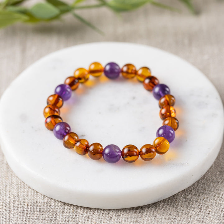 Adults | Amethyst + Cognac Amber Bracelet - R.B. Amber Jewelry