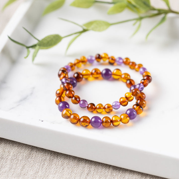Adults | Amethyst + Cognac Amber Bracelet - R.B. Amber Jewelry
