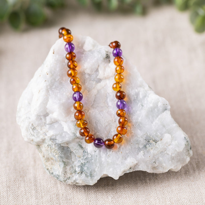 Adults | Amethyst + Cognac Amber Necklace - R.B. Amber Jewelry