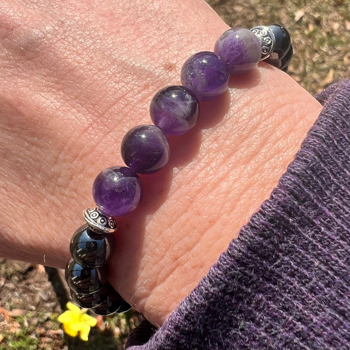 Adults | Amethyst + High Power Magnetic Hematite Bracelet - R.B. Amber Jewelry