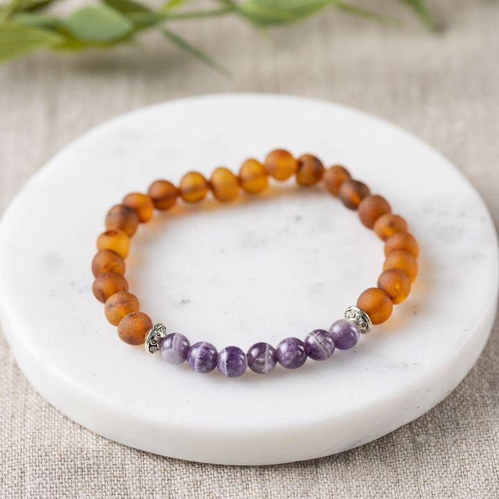 Adults | Amethyst + Raw Cognac Amber Bracelet - R.B. Amber Jewelry