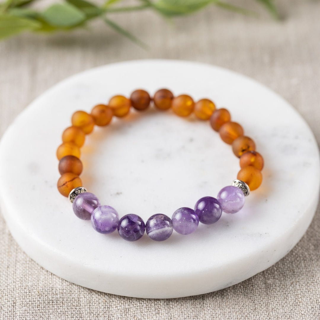 Adults | Amethyst + Raw Cognac Amber Bracelet - R.B. Amber Jewelry