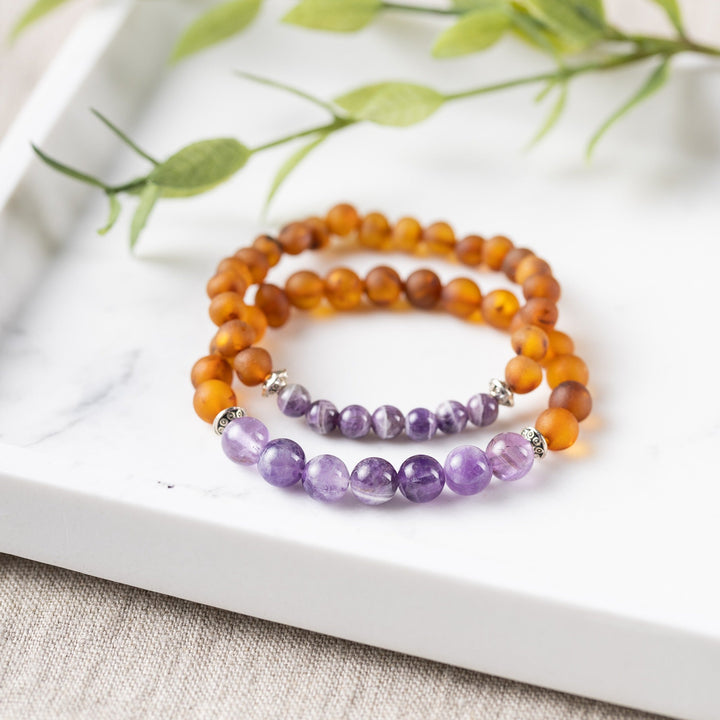 Adults | Amethyst + Raw Cognac Amber Bracelet - R.B. Amber Jewelry