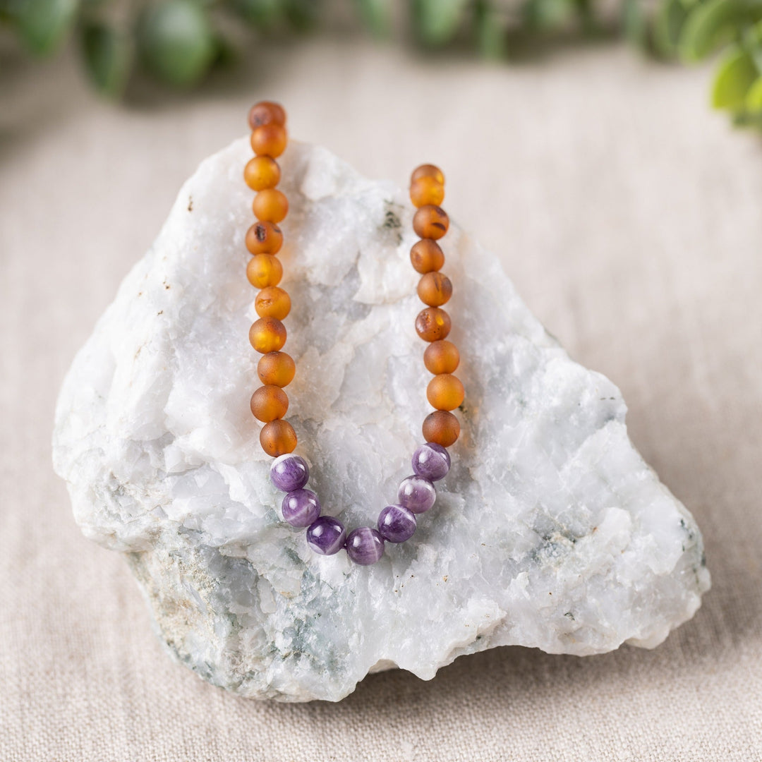 Adults | Amethyst + Raw Cognac Amber Necklace - R.B. Amber Jewelry