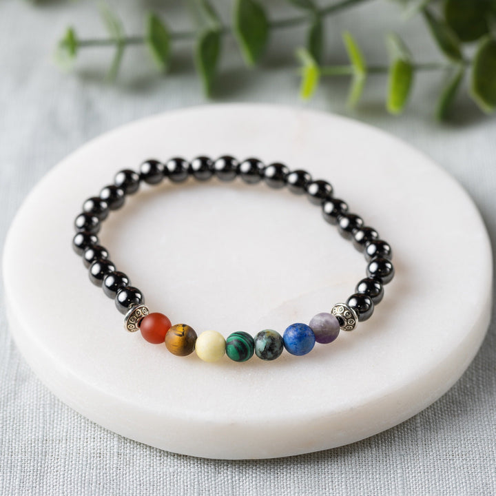 Adults | Rainbow Chakra + High Power Magnetic Hematite Bracelet - R.B. Amber Jewelry