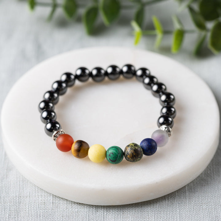 Adults | Rainbow Chakra + High Power Magnetic Hematite Bracelet - R.B. Amber Jewelry