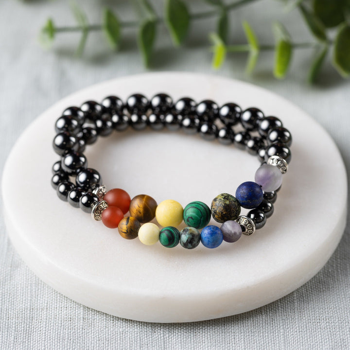 Adults | Rainbow Chakra + High Power Magnetic Hematite Bracelet - R.B. Amber Jewelry